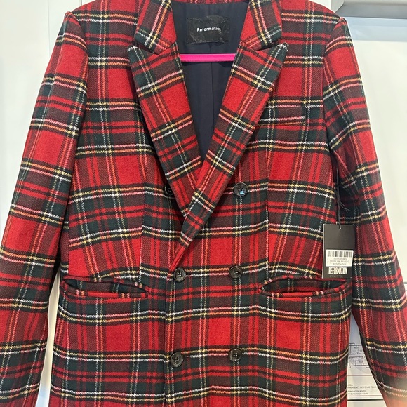 Reformation “Middlebury” red plaid wool blend coat M NWT - Picture 2 of 7